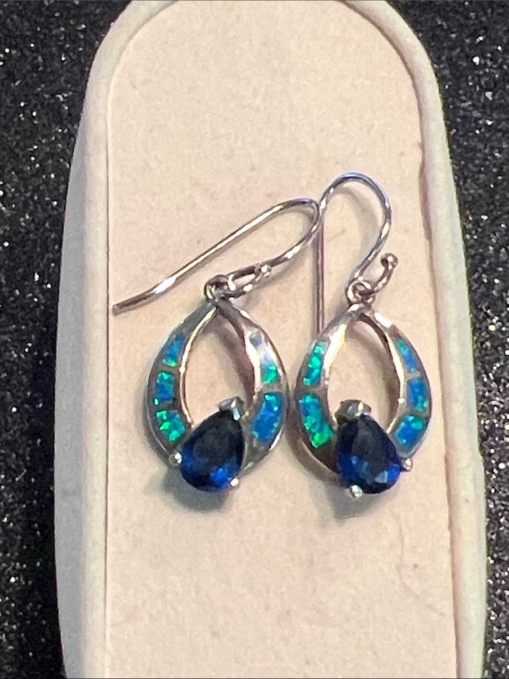 925 Australian Opal Sapphire tear drop earring